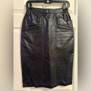 Vintage Excelled Real Leather Pencil Skirt Black size 6